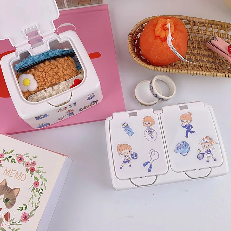 1PC Cute Plastic Button Desktop Storage Box Jewlery Organizer Case With Lid Sticker