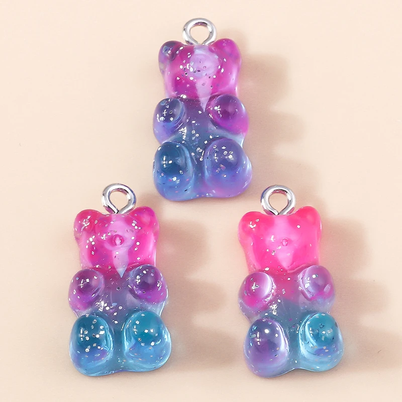10Pcs Candy Color Bear Pendant Charms for Necklace Bracelet Earrings Jewelry Making Diy Findings Resin Bears Christmas Making
