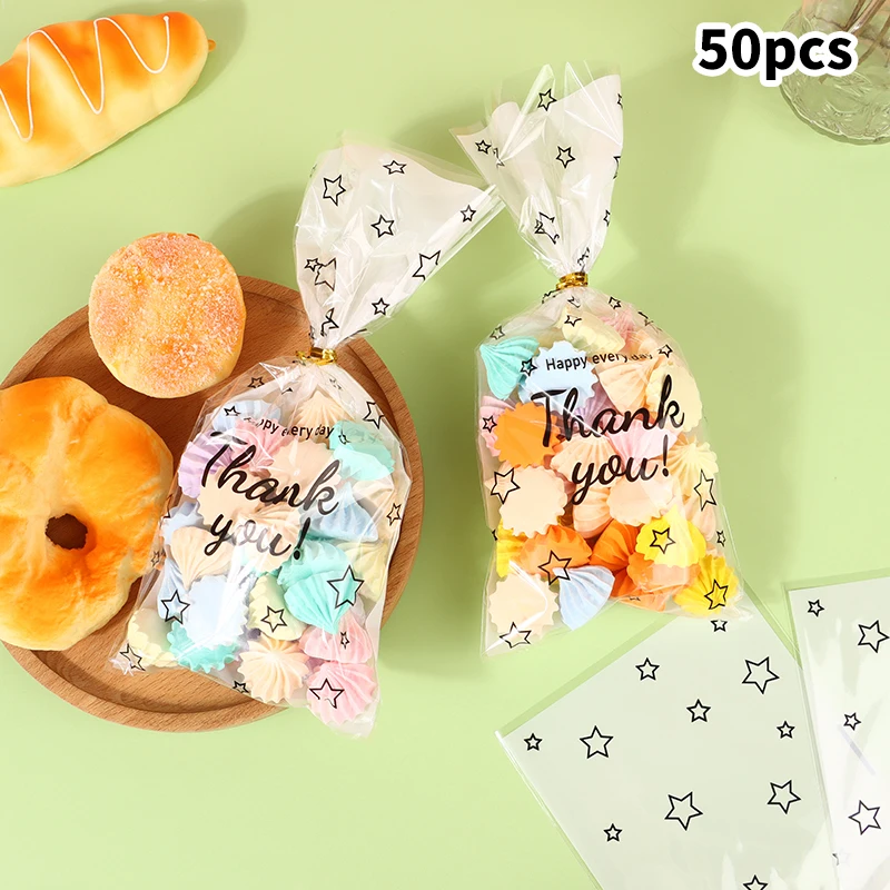 

50Pcs/Pack Thank You Clear Bags With Ties Candy Cookie Bakery Bags Gift Pastry Biscuit Baking Packaging Bag