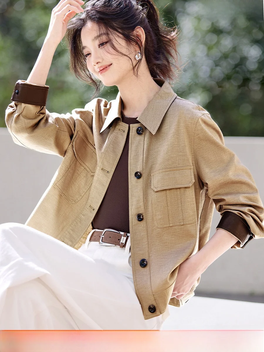 

Color Block Jacket Outerwear by Mo Han Mei Spring 2026 New Workwear Loose Fit Standard Style Long Sleeve Button Closure