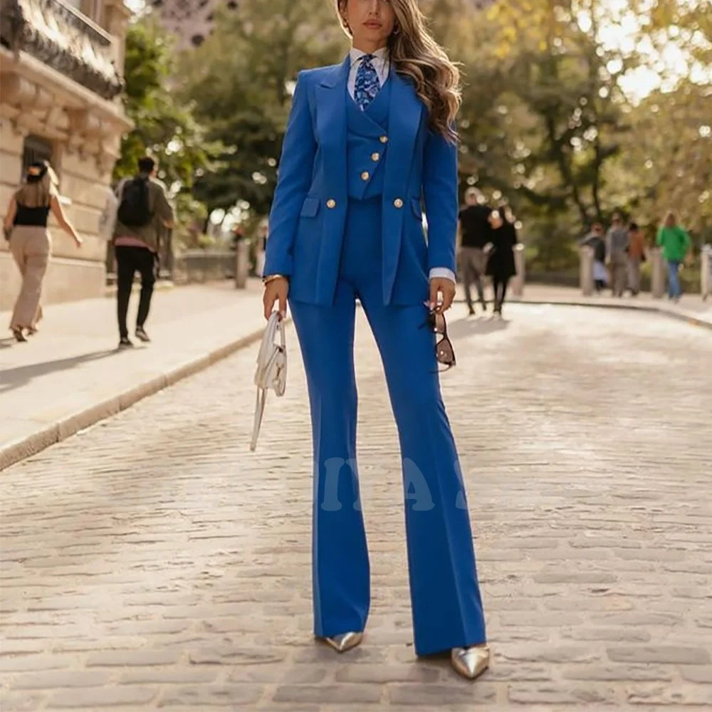 

Customized Solid Color Women Suit 3 Pcs Slim Fit High Quality Fashion Clothes Set(Jacket+Pants+Vest) Business Office Lady Wear