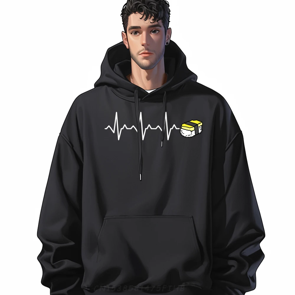 

Tamago Sushi Heartbeat Graphic Pullover Hoodies Men Oversized Camisetas Christmas Sweater Man Hooded Shirt