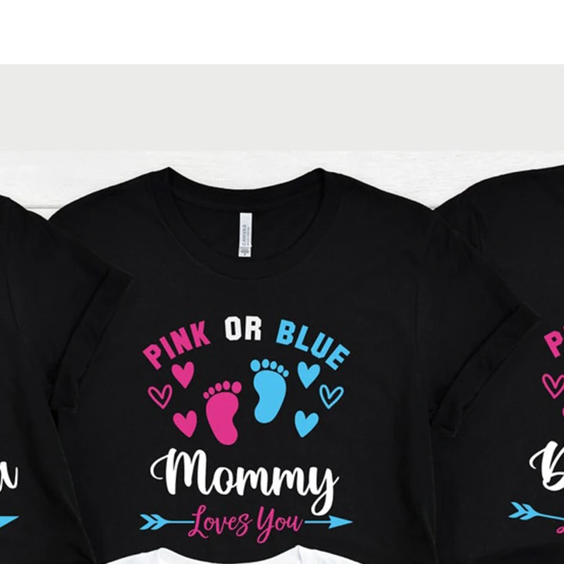 Pink or Blue Family Party Women T Shirts Cotton Gender Reveal Shirt for Kids Mommy Loves You O Neck Graphic Tee Unisex Tops