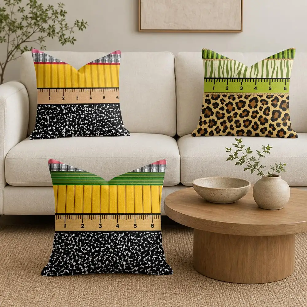 Pencil Texture Print Cushion Cover Summer Linen Pillow Case Organic Fabric Cushion Cover Double-Sided Print Sofa Home Decor