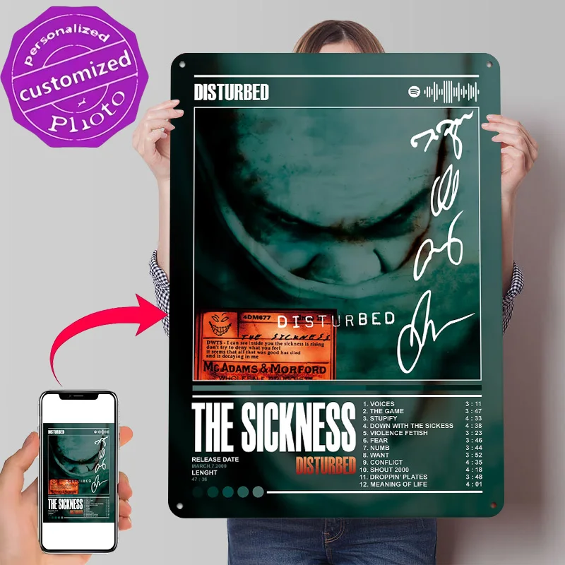 Disturbed - The Sickness 3D Texture Printed Poster Custom Vintage Metal Tin Plate Sign for Wall Art Decoration Bedroom House