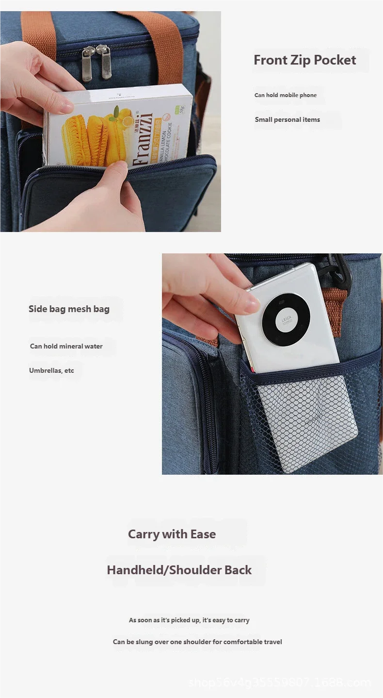 Lunchtasche mit Schultergurt, Griff, Kühltasche für Damen, tragbare Lebensmitteltasche für Arbeit, Studenten, Thermo-Lunchbox, Kühlschranktasche – Detail 22