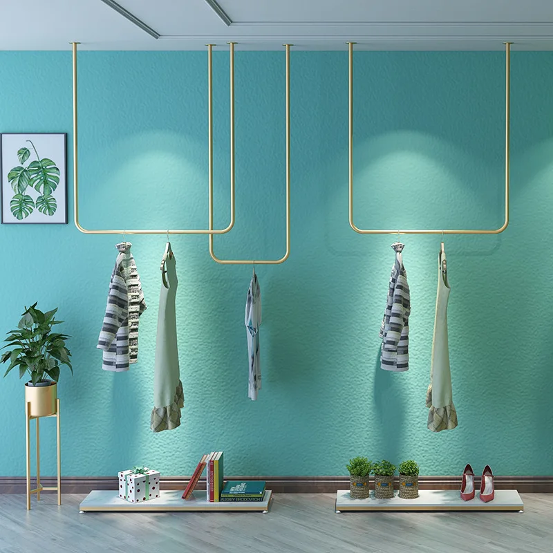 

Clothing store display rack wall boom hanging hanger ceiling wedding dress hanger women's clothing store shelf hanger simple