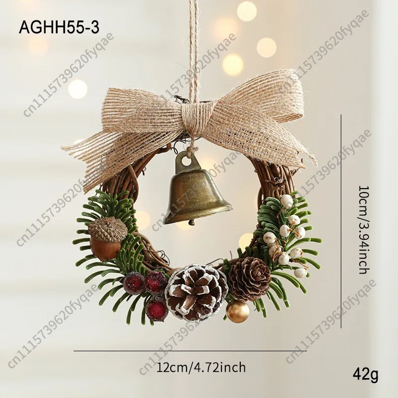 Christmas bow bell garland door hanging Christmas tree pine cone rattan pendant wall decoration