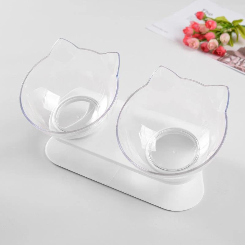 Double Cat Bowl Elevated Non-slip Water Food Feeder With Inclination Stand For Small Dogs Cats Pet Kitten Drinking Supplies