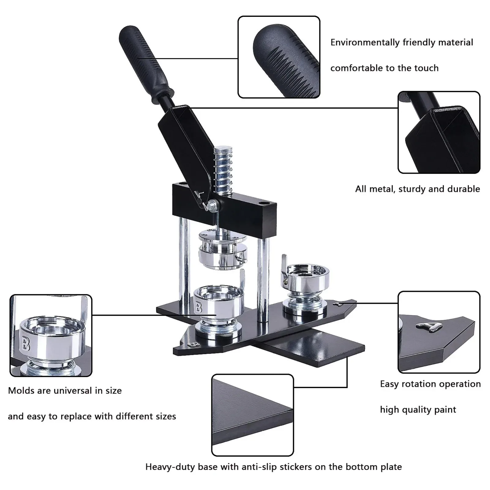 Picture 4: 25mm-75mm Button Press Button Pin Maker Machine Set with 100pcs Free Button Parts Circle Cutter DIY Round Badge Punch Maker