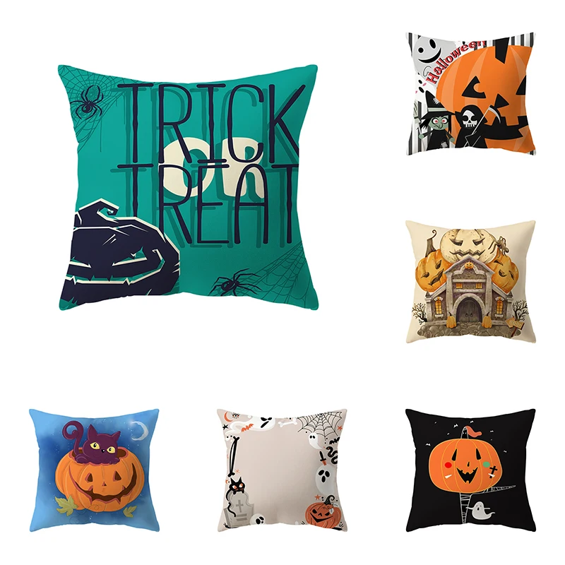 

Devil Pumpkin Throw Pillow Cover Witch Halloween Theme Sofa Chair Bed Cushion Home Decor