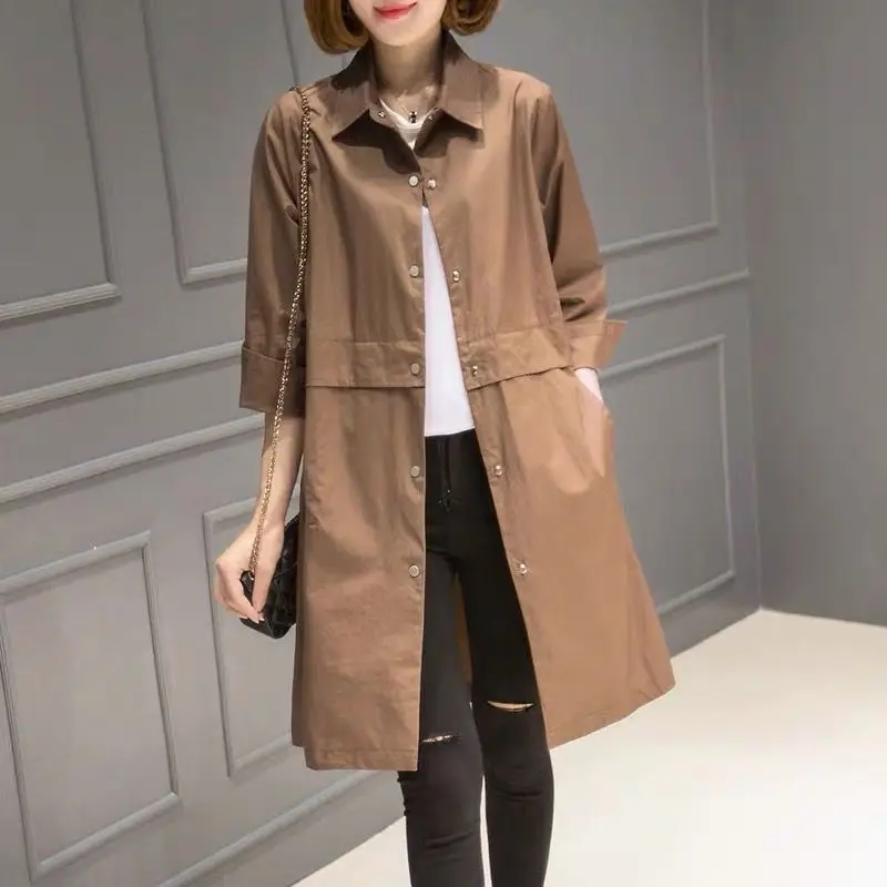 Women\'s Mid length Spring Autumn Female Windbreaker Loose Female Single Breasted Lapel Versatile Trench Coat Outerwer