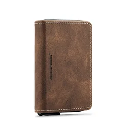 JEEHOOD Portable Card Holder Wallet Zipper Purse Magnetic Card Bag Vintage Leather Stylish Multi Cards Slot Mini Wallet
