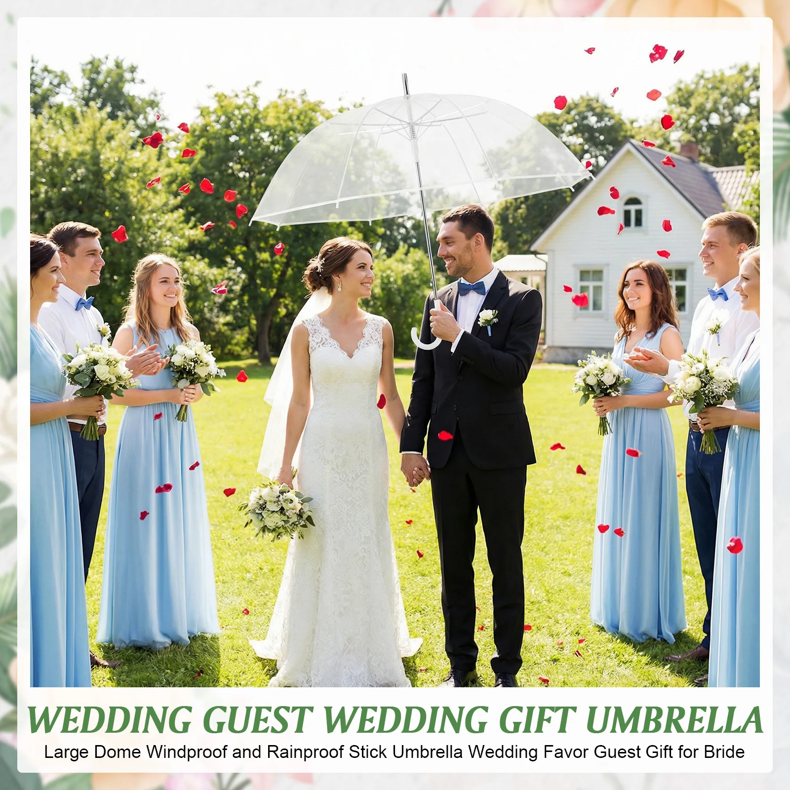 

52-дюймовые большие прозрачные зонты-купола оптом с классической ручкой-крючком, автоматическим открыванием, прозрачным куполом, бирками «Спасибо» и веревкой