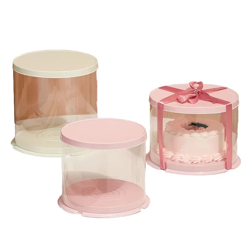Transparent plastic cake box disposable food packaging birthday cake with paint embossing bronzing