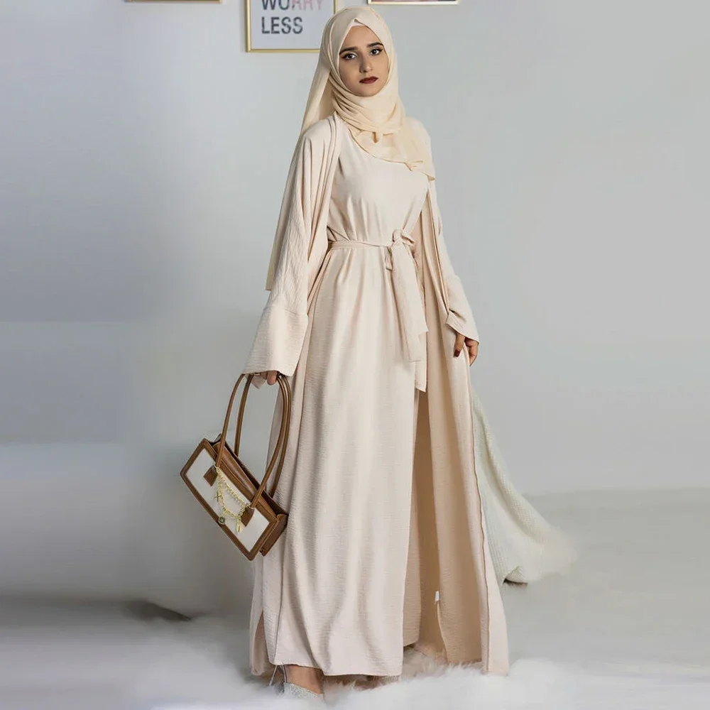 Abayas 여성용 두바이 터키 내부 히잡 원피스 투피스, 아바야 무슬림 세트, 라마단 기모노 이슬람 의류, 카프탄 팜므 무술만 