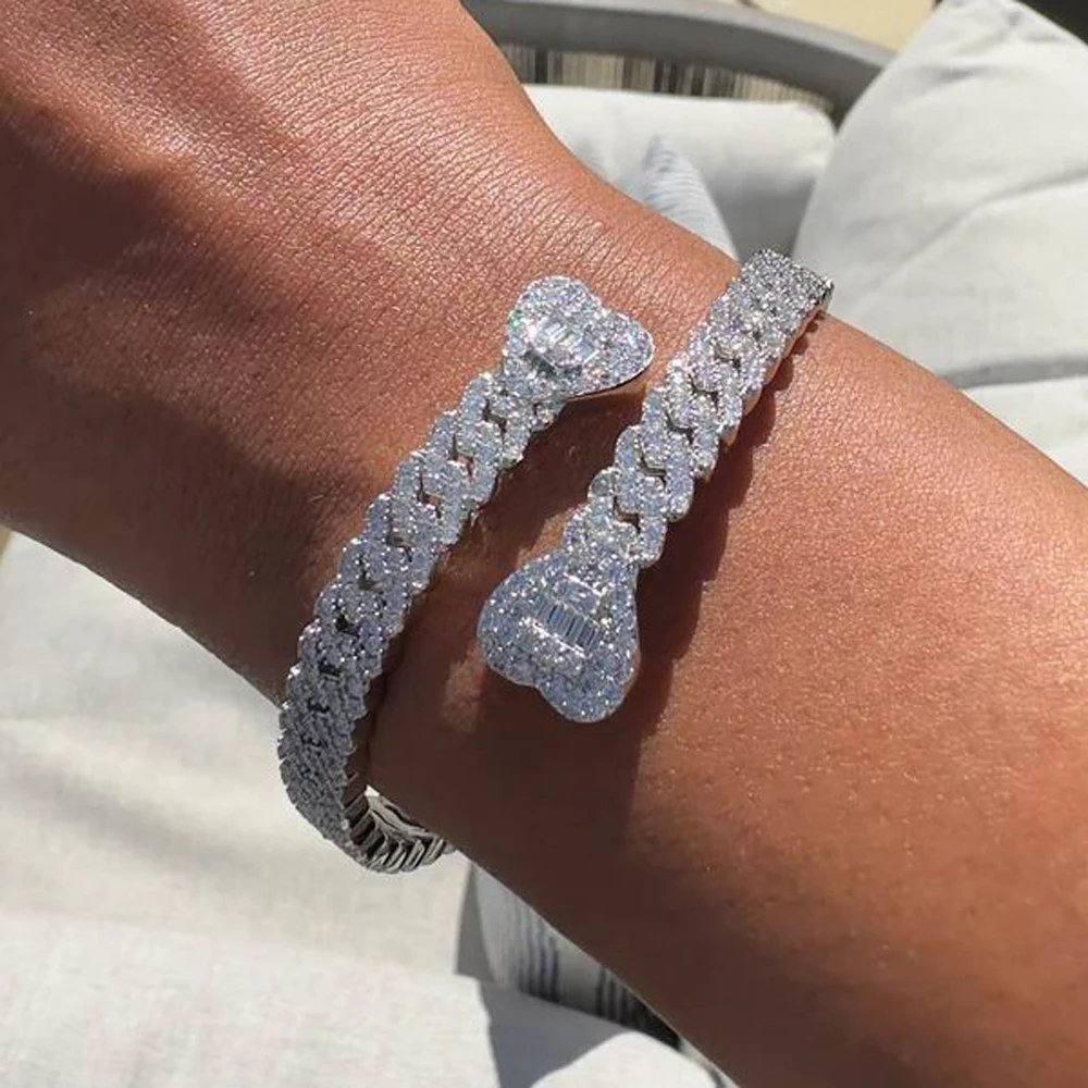 

2026 Новая мода Iced Out Bling женские ювелирные изделия геометрический круглый CZ кубинская теннисная цепочка в форме сердца браслет-подвеска браслет