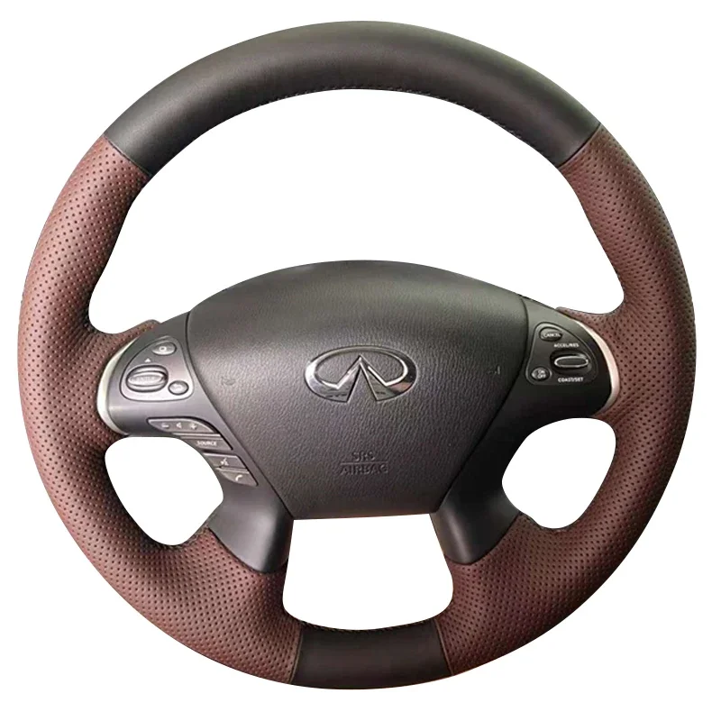 For Infiniti M M30 M35 M37 M56 M30d M35h Hand-stitched non-slip Black brown Genuine Leather car Steering Wheel Cover