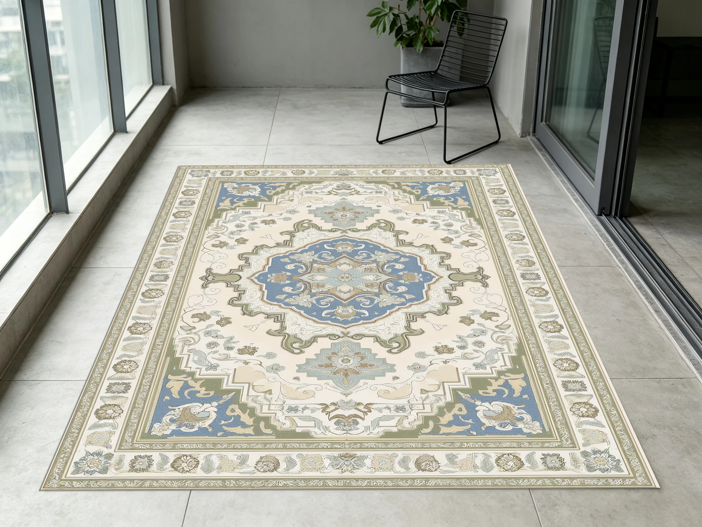 2D Carpet, 2D Large Carpet, Beige Blue Vintage Persian Pattern, Soft and Skin-Friendly, Suitable for Living Room and Bedroom