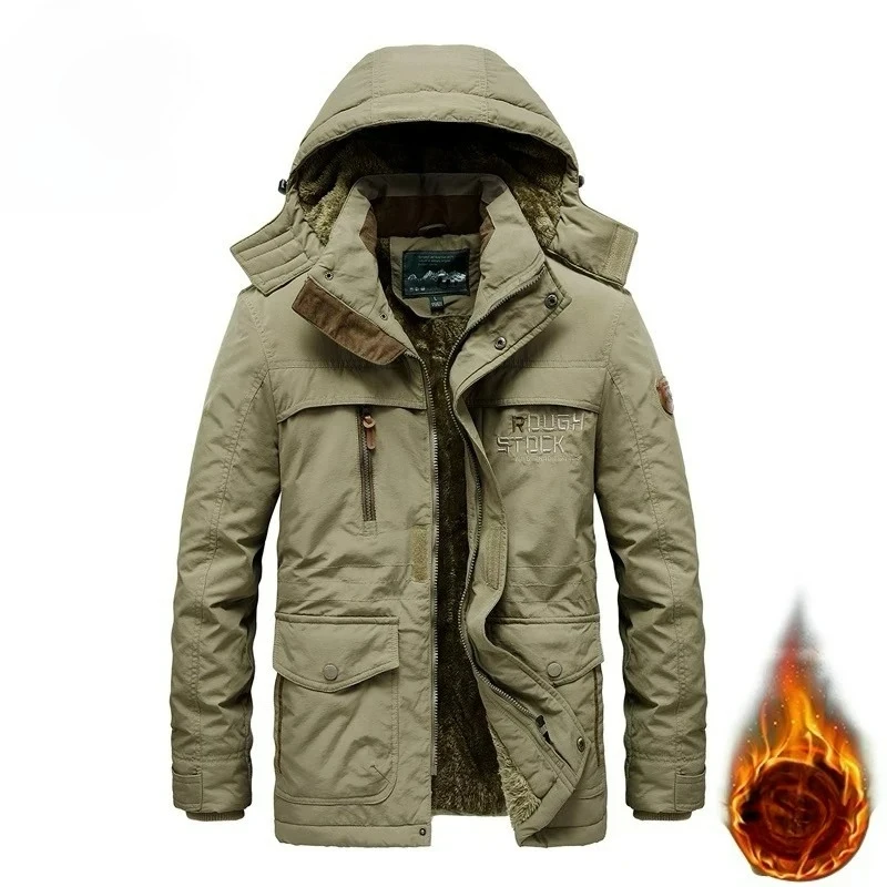 เสื้อแจ็คเก็ตขนแกะฤดูหนาวสำหรับผู้ชาย แบบลำลอง หนา อุ่น บุด้วยผ้าฝ้าย เสื้อแจ็คเก็ตแฟชั่นมีฮู้ดสำหรับผู้ชาย กันลม เสื้อพาร์กาสำหรับกิจกรรมกลางแจ้ง เสื้อโค้ทกันหิมะ