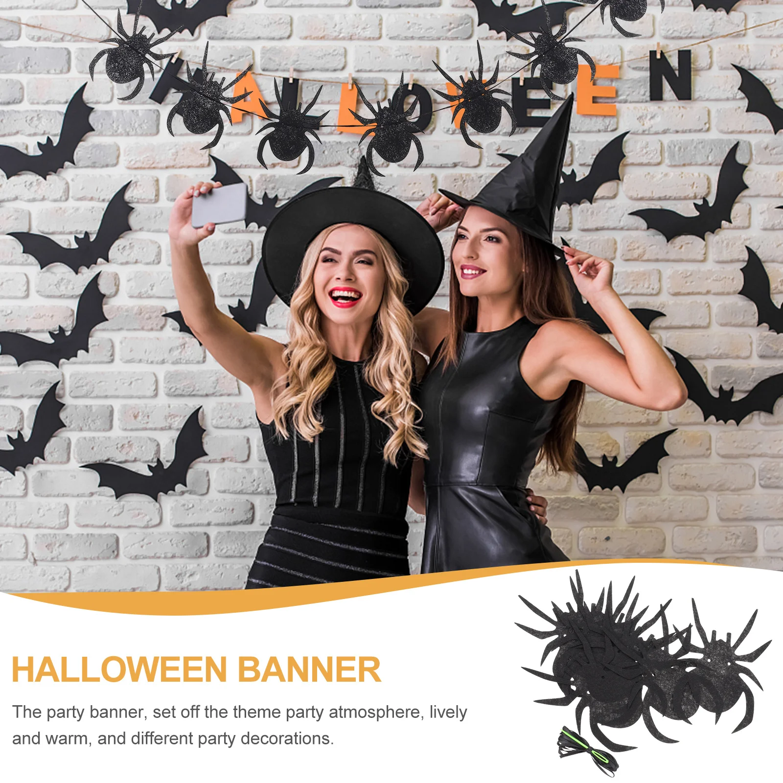 

Props Office Bunting Halloween Decorations Indoor Felt Cloth Spiderwebs Hanging Banner