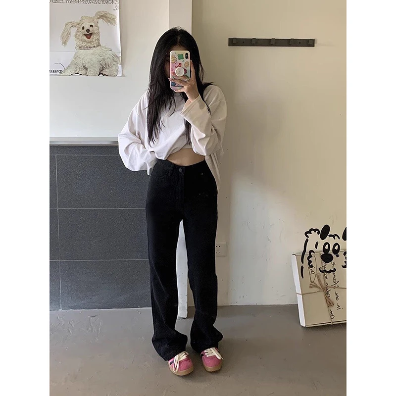 YIBASHU جينز نسائي منخفض الارتفاع أسود متوهج من قماش الدنيم Gyaru American Retro 90s Cyber Punk Trumpet جينز Y2k نحيل بيل سفلي