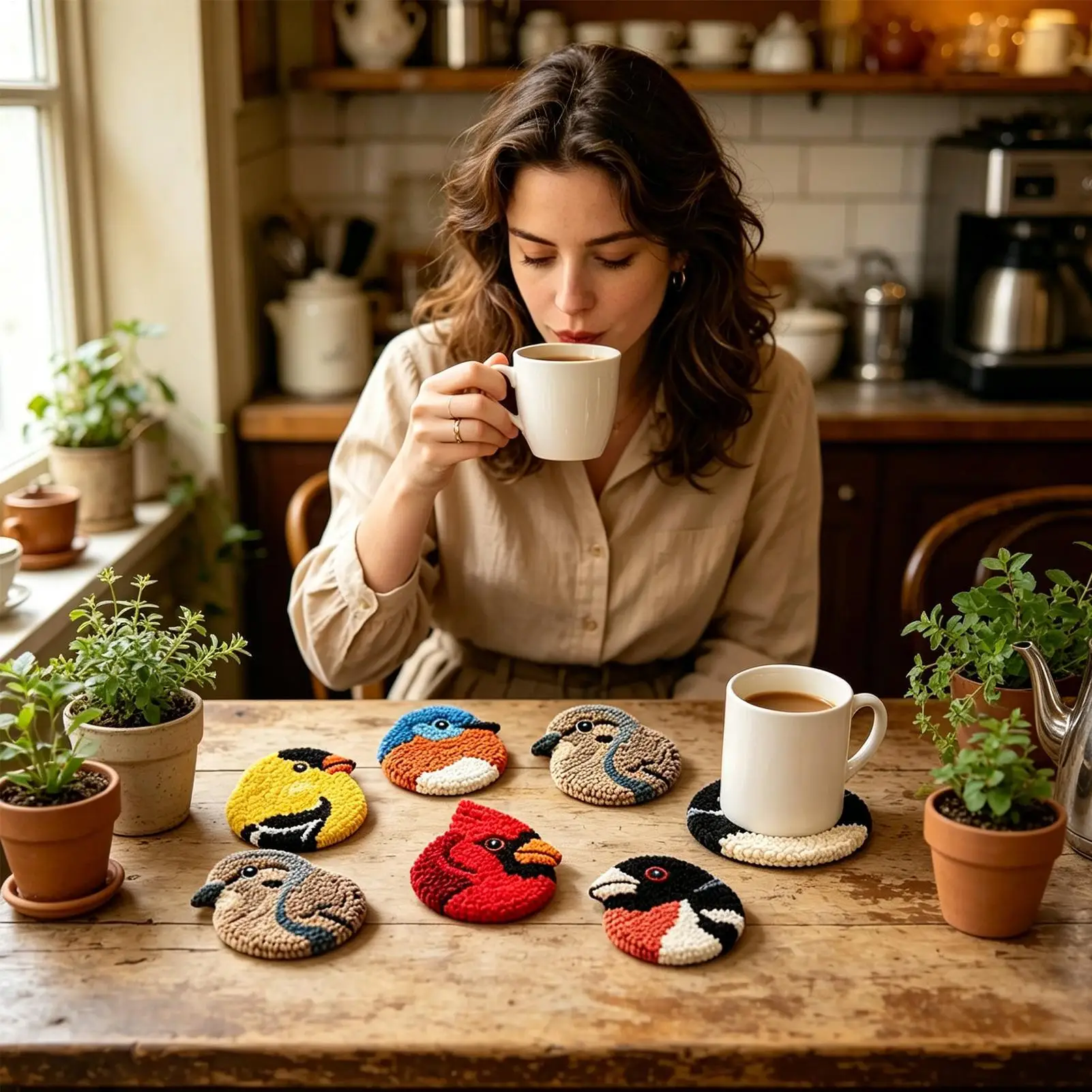 

Needle Punch Kit DIY Bird Coaster With Instructions Punch Needle Kits Adults Beginner For Women Mom Kids Art Projects Crafts