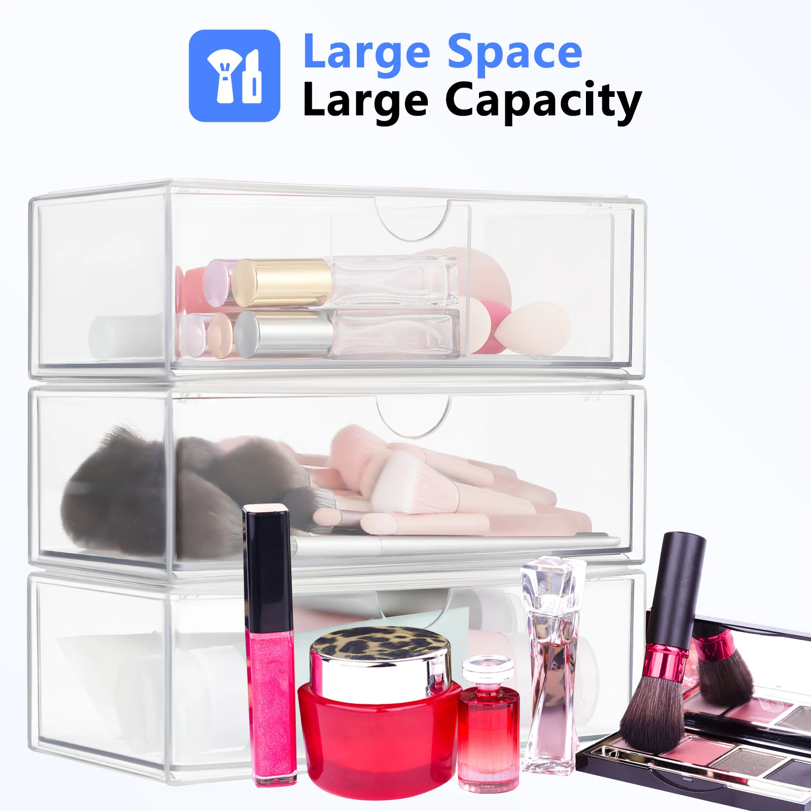 3 Pcs Compartment Organizer Cotton Ball Holder with Lid Clear Storage Drawers Organizers Pad Makeup Container
