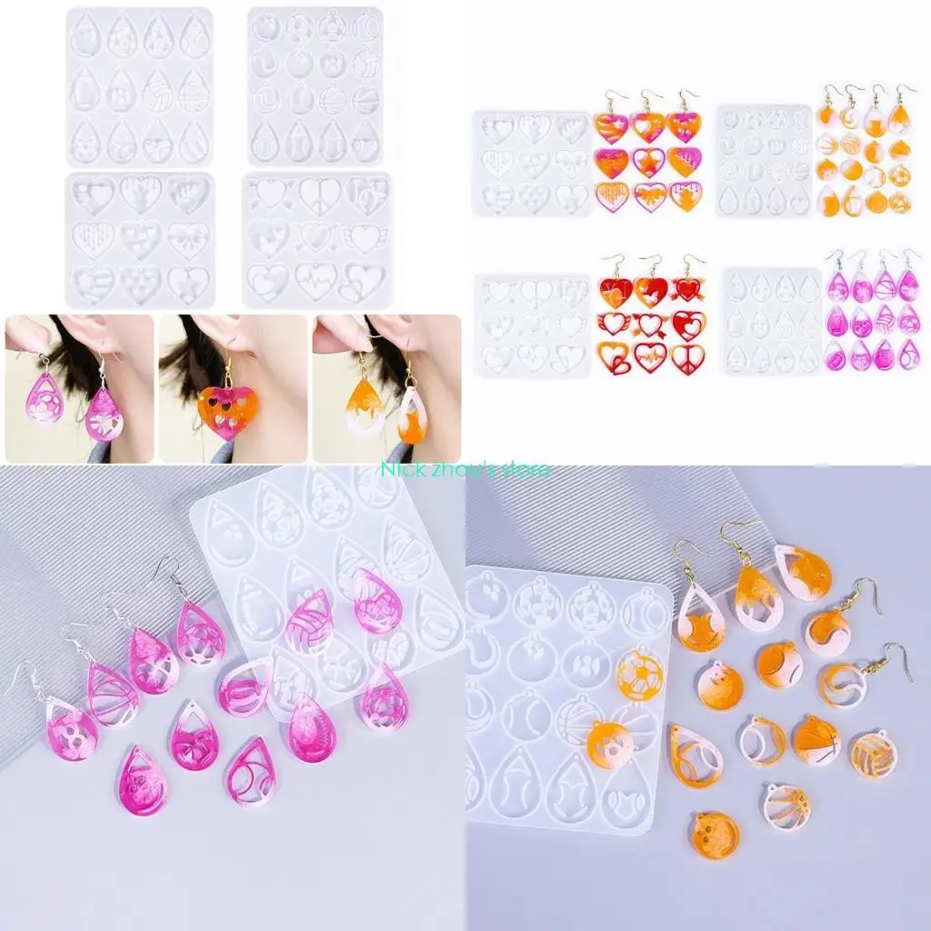 

E15E 4 Pack Silicone Pendant Moulds Keychain Molds for Football Earrings and Crafts