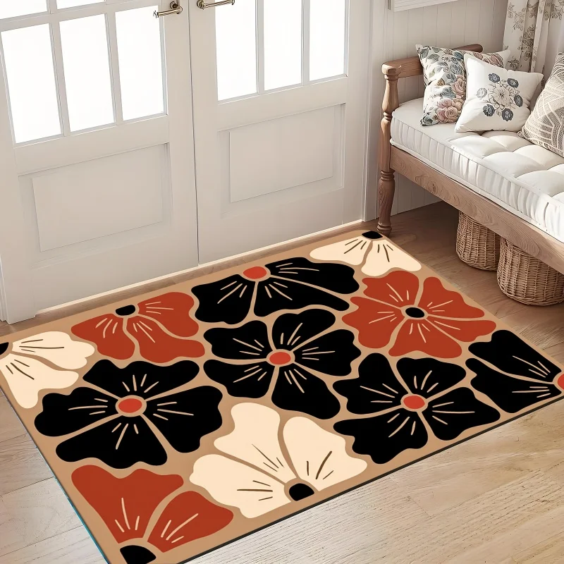 Bold Graphic Flower Welcome Rug Easy Clean Water Resistant Mat Great Gift For Art Lovers And Creative Home Entrance Protection