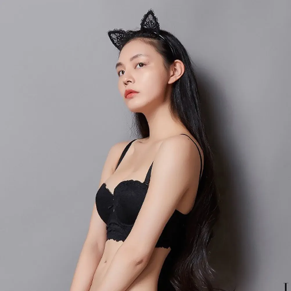 

Lace Ears Headband Black Fashion Party Hairband Masquerade Christmas Cosplay Accessory Ears Hairband