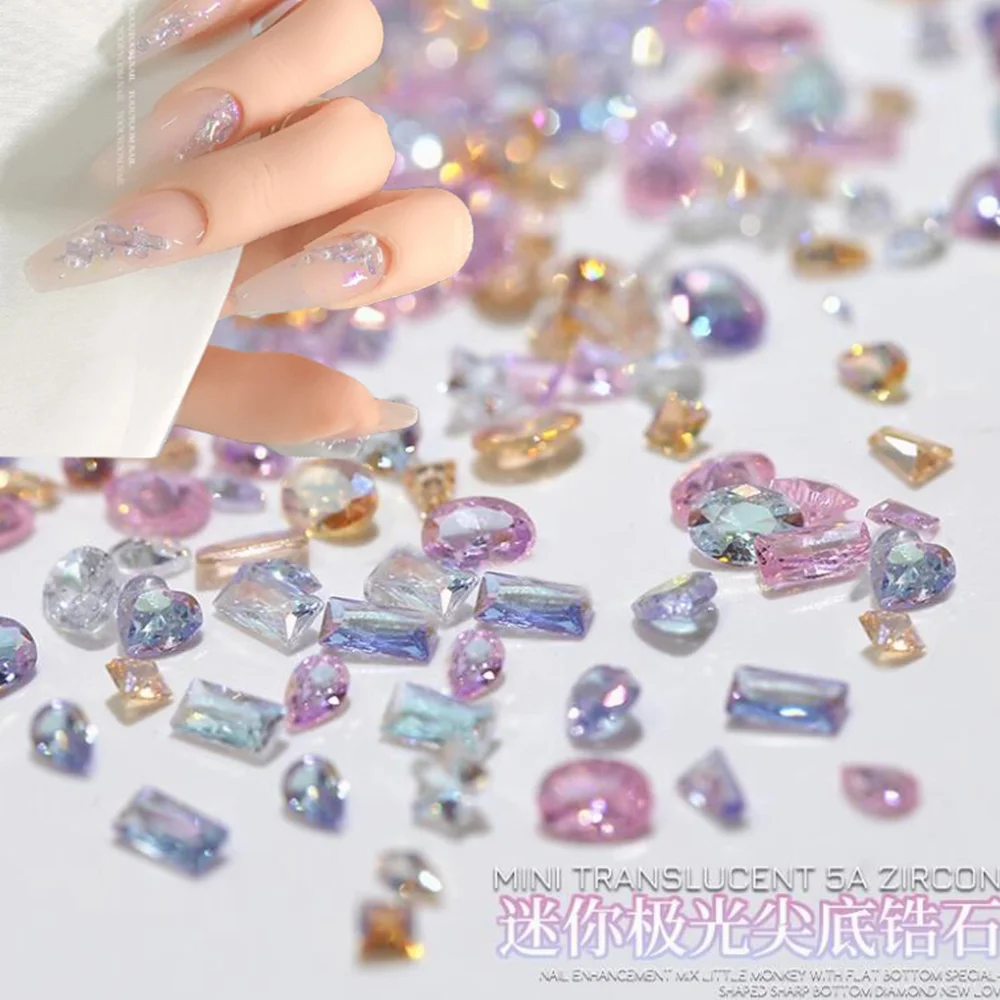 50 pièces 3D 5A Mini Zircon Nail Art strass formes mixtes diamants éblouissants breloques pour ongles glace translucide Cognac Nail Art Decorati
