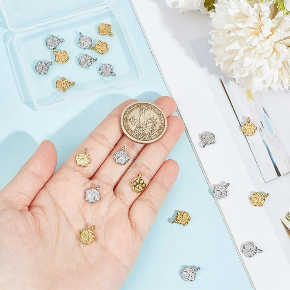 20 قطعة 2 ألوان 304 دلايات من الفولاذ المقاوم للصدأ الحيوان القط الكلب باو قطعة السحر باو طباعة سحر الحيوان البصمة مجوهرات #3