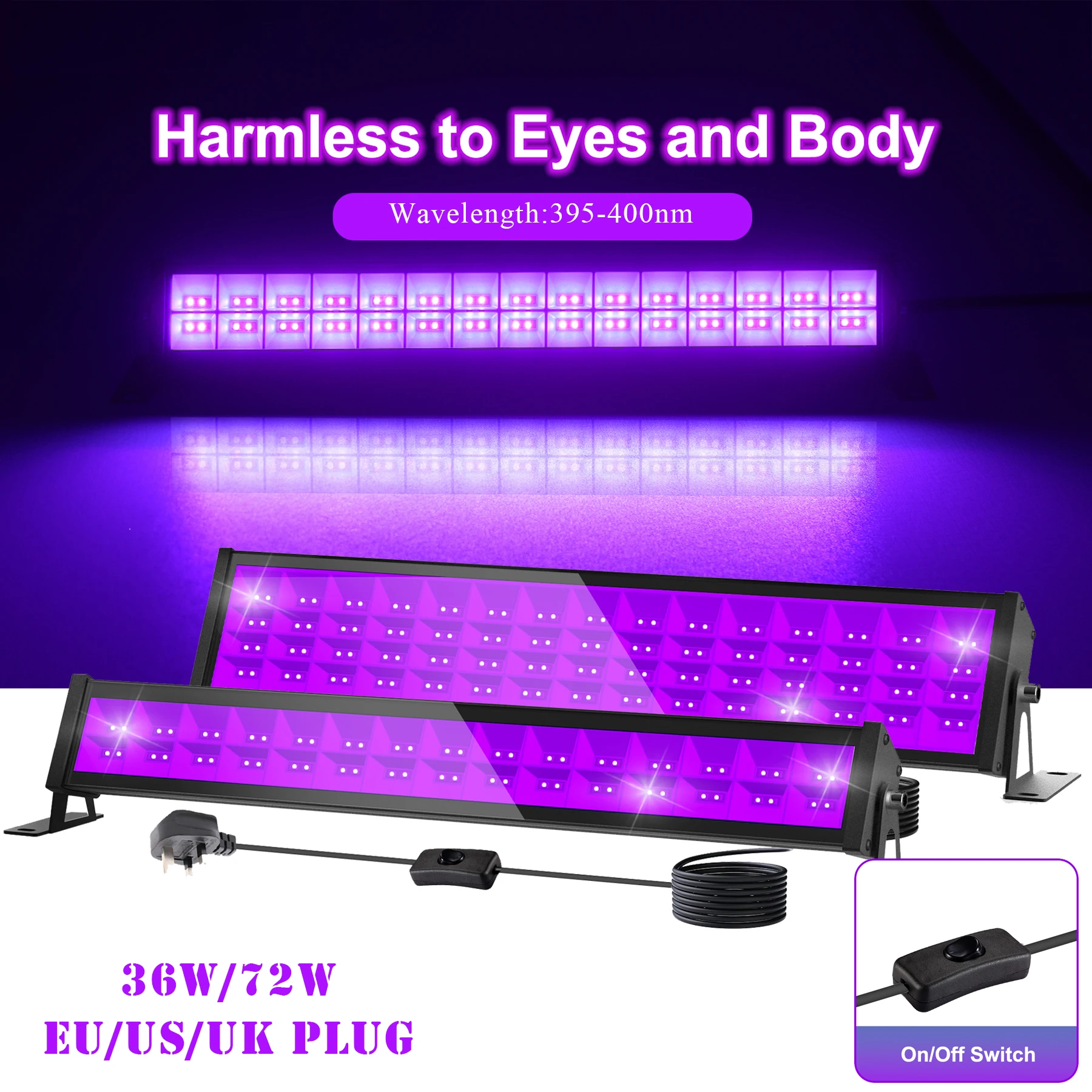 36W/72W EU/US/UK Plug Led UV Floodlight 395-400nm UV Flashlight Blacklight Stage Lamp Disco Party Halloween Decorative Lights