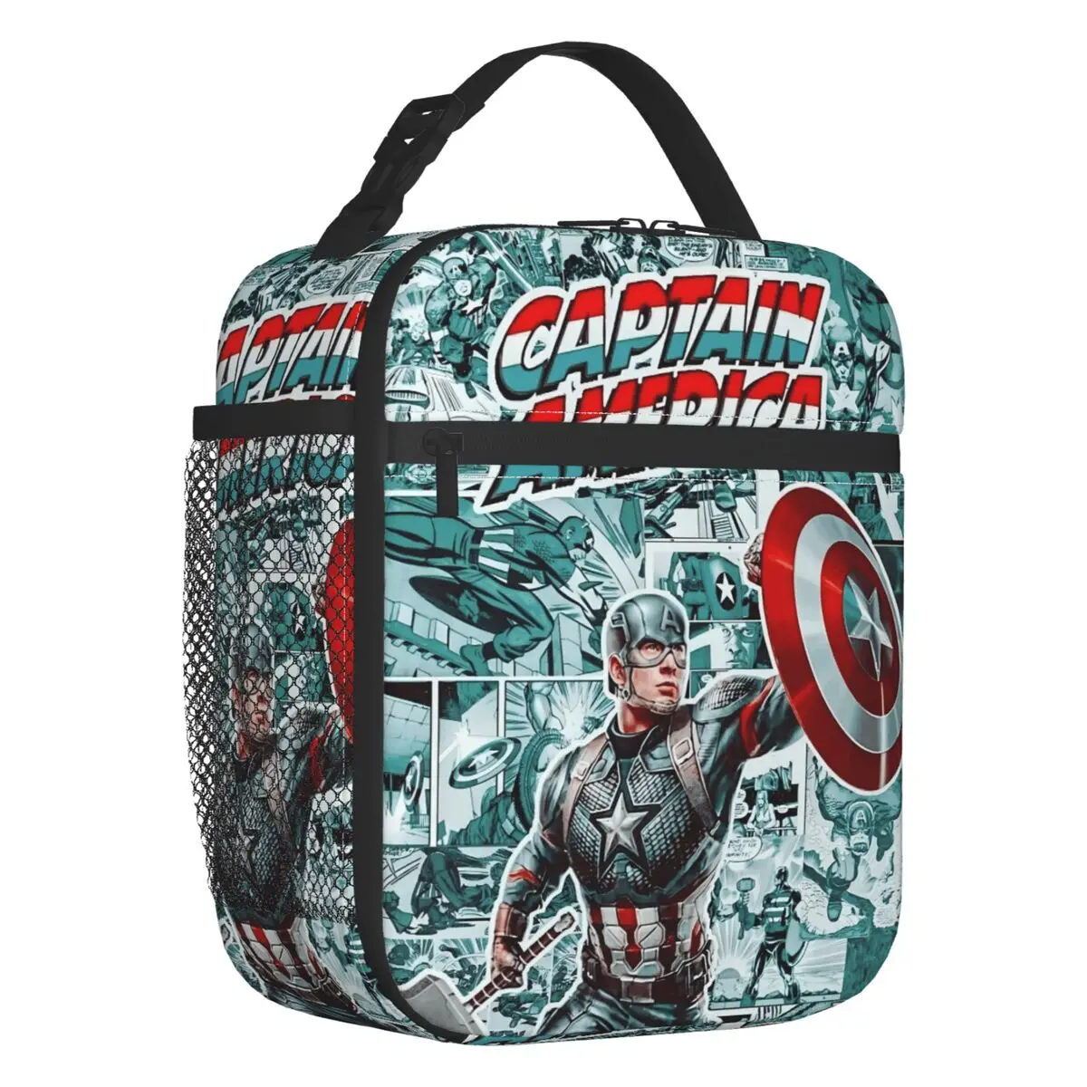 

Custom Captain America Comics Design Insulated Lunch Tote Bag Cool Superhero Portable Cooler Thermal Food Lunch Box Kids School