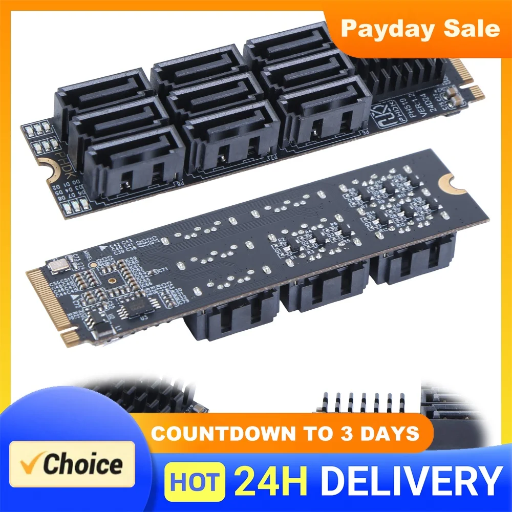 for M.2 for M KEY Nvme To 9 Ports SATA 3.0 Adapter 6Gbps for M.2 NVME To SATA 3.0 Converter Expansion Card for Desktop PC
