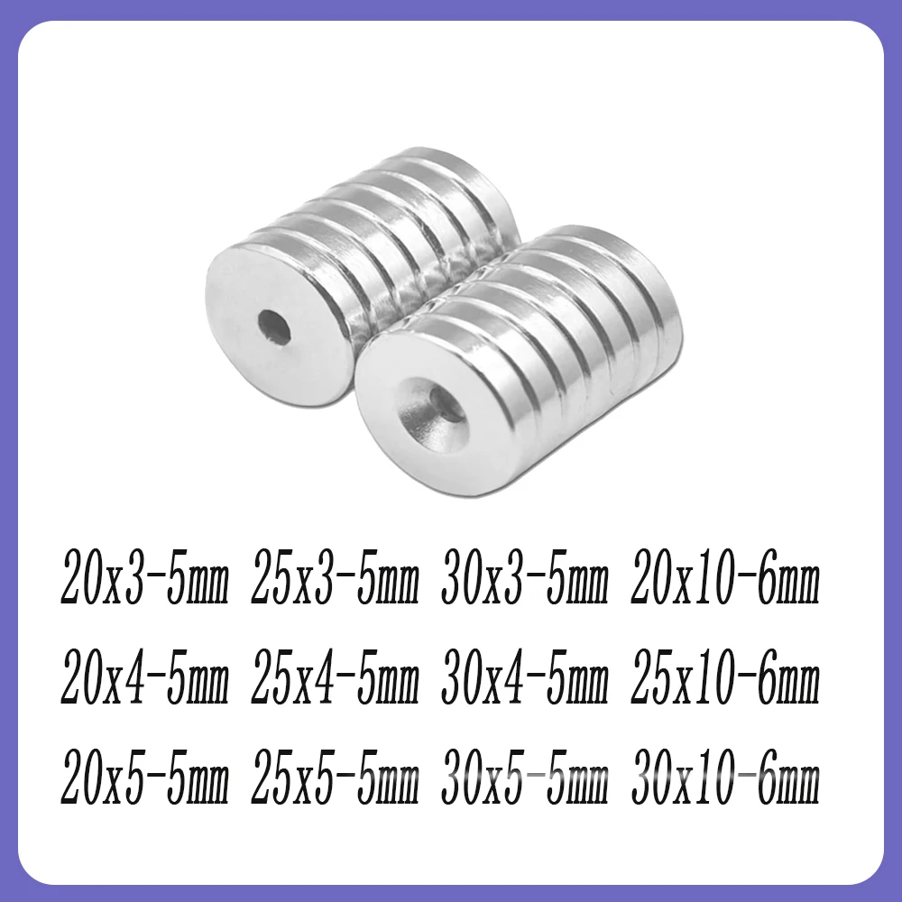 Imán redondo potente de 25x5-5mm, 30x5 orificios de 5mm para refrigeradores domésticos, oficinas DIY 20*3-5 20*4-5 30x10-6