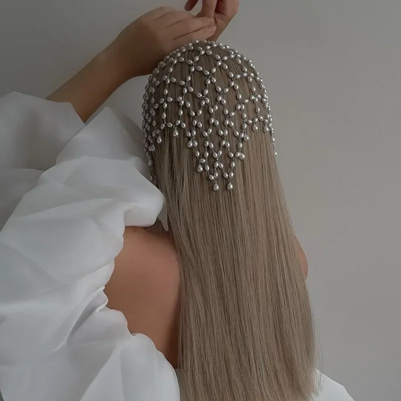 Fashion Bridal Wedding Hair Accessories for Women Girl Pearl Jewelry Headpiece Headdress Party Celebration Hair Band Tiara