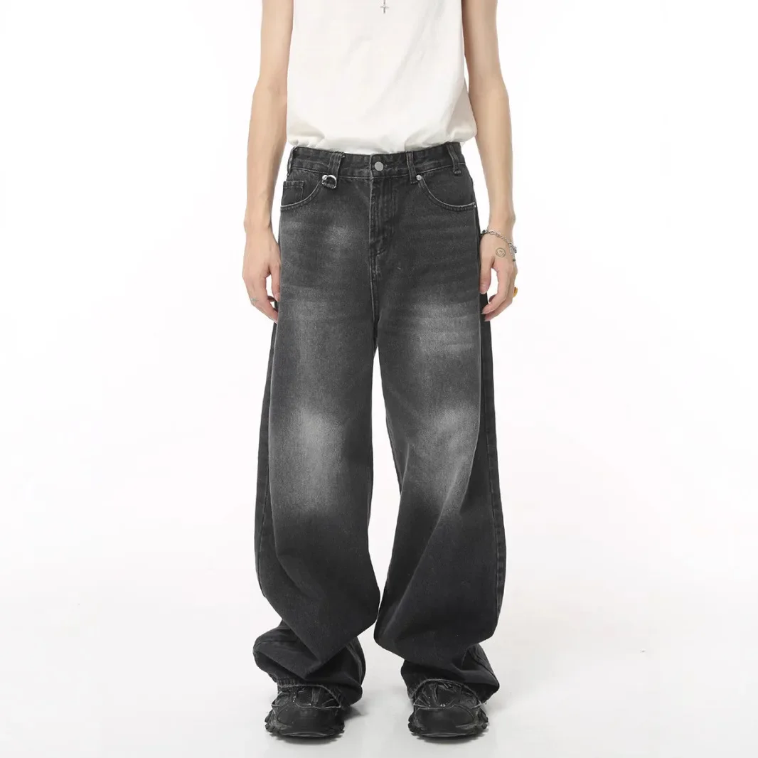 American Vintage New Fashion Men's Casual Trendy Simple Basic Loose Wide Leg Straight Denim Trousers Male Jeans Pants Clothes