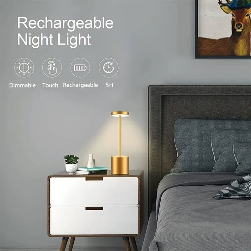 LED Table Lamp Touch Sensor Rechargeable Desktop Night Light Wireless Reading Lamp for Restaurant Hotel Bar Bedroom Decor Light