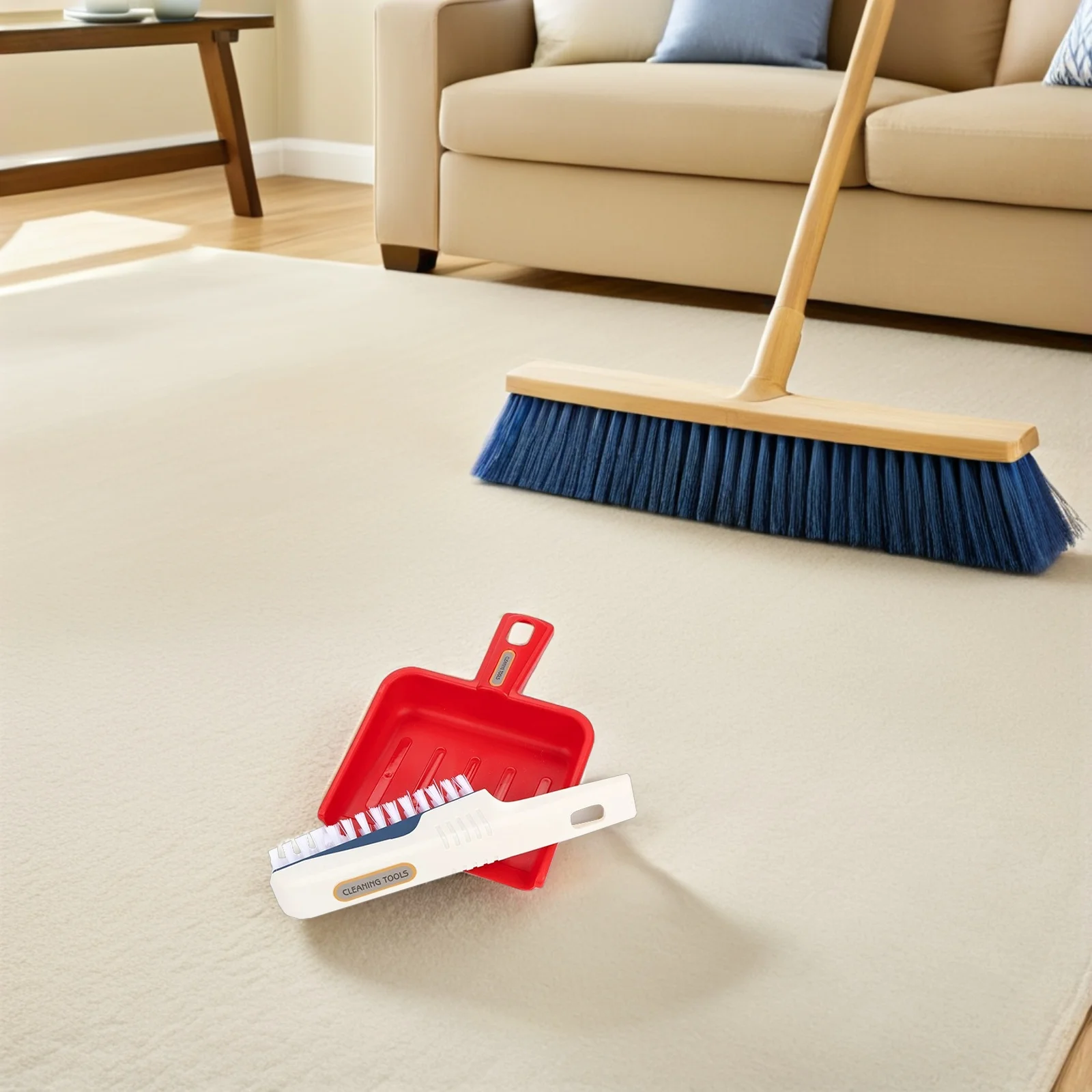 Juego de limpieza realista para niños, Kit de limpieza para juego de imitación, fregona, escoba, recogedor, cubo, raspador en aerosol, vástago ligero, 1 Juego