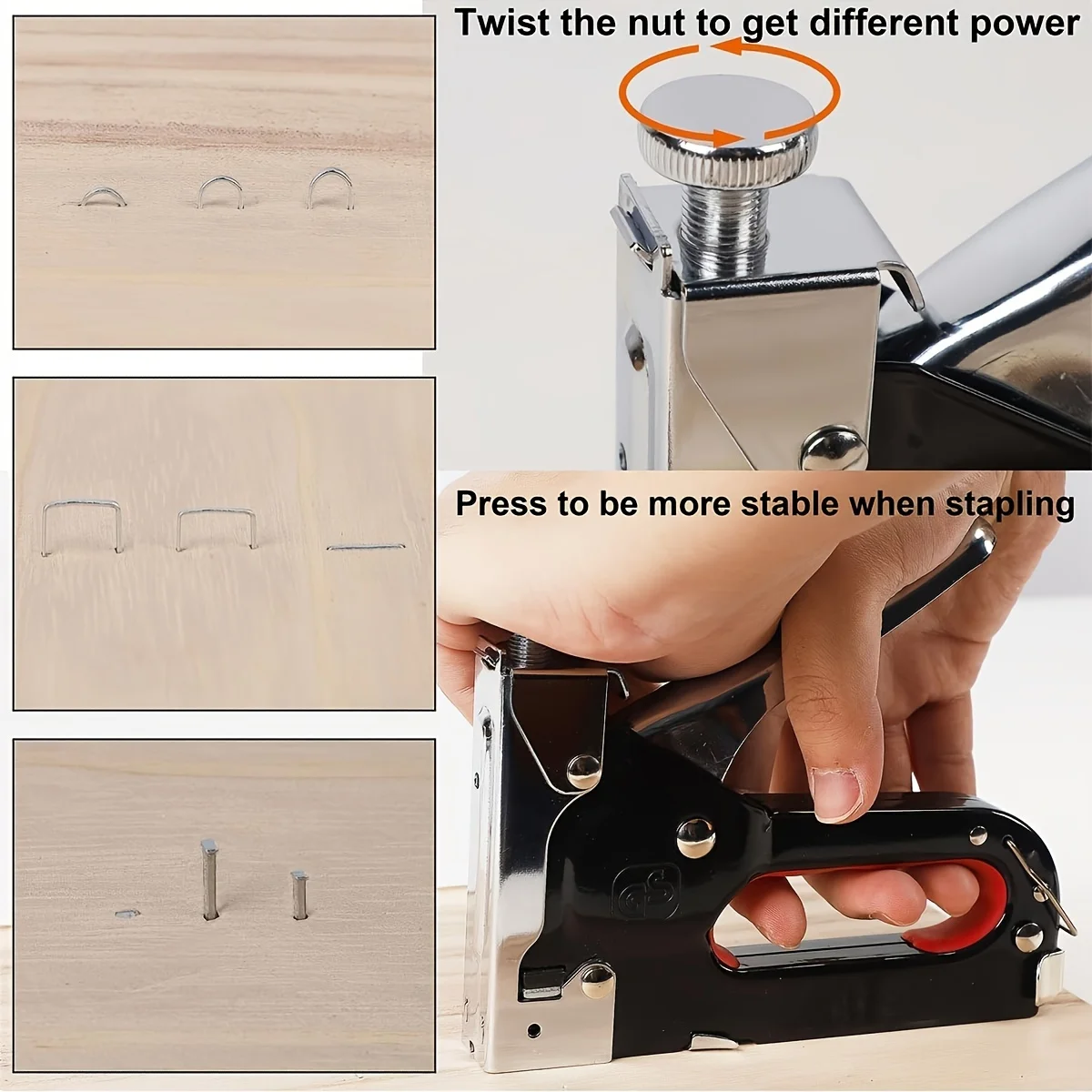 4 in 1 Staple Gun Heavy Duty with Staples Remover, Gloves, Manual Power Adjustment Stapler Gun for Wood Upholstery Carpentry DIY