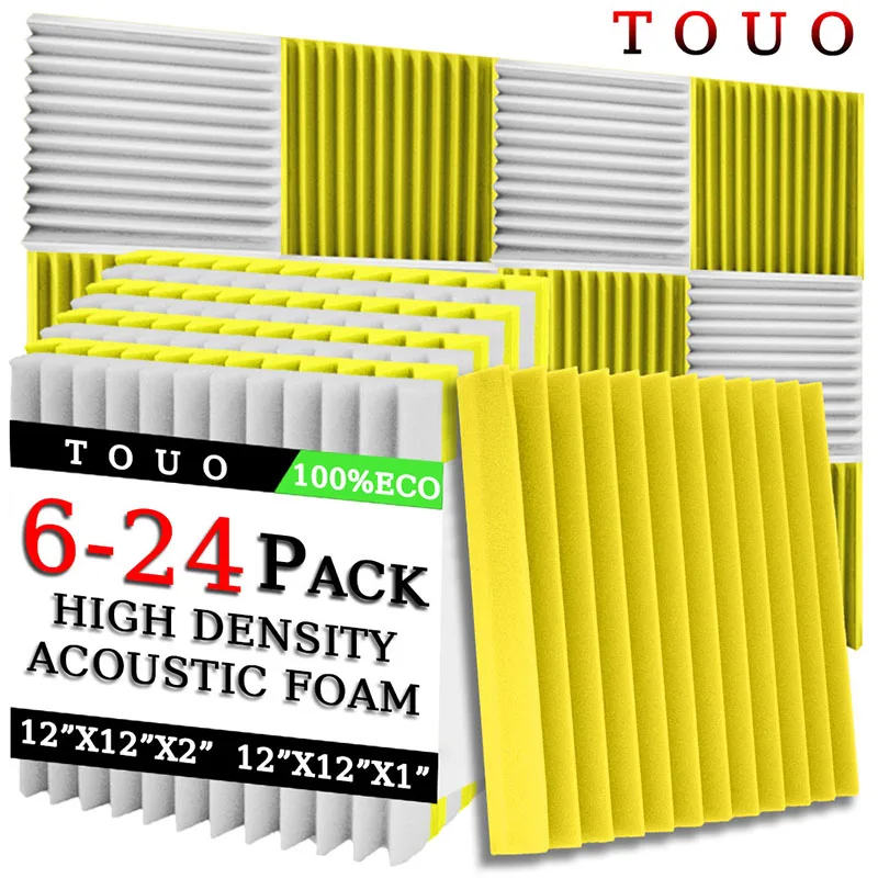 

TOUO High Density Acoustic Foam 6/12/24 Pcs Soundproof Foam Studio Wall Soundproofing Acoustic Treatment Door Noise Isolations