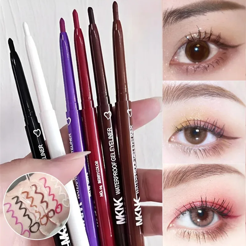 6-Farben-Eyeliner-Stift, wasserfest, langlebig, rot, schwarz, braun, Eyeliner, einfach zu tragen, schnell trocknend, glatter Eyeliner, Gel-Augen-Make-up
