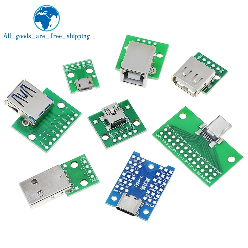 5PCS USB Male Connector / MINI MICRO USB to DIP Adapter female connector 2.54 Connector B Type-C USB2.0 3.0 Female PCB Converter