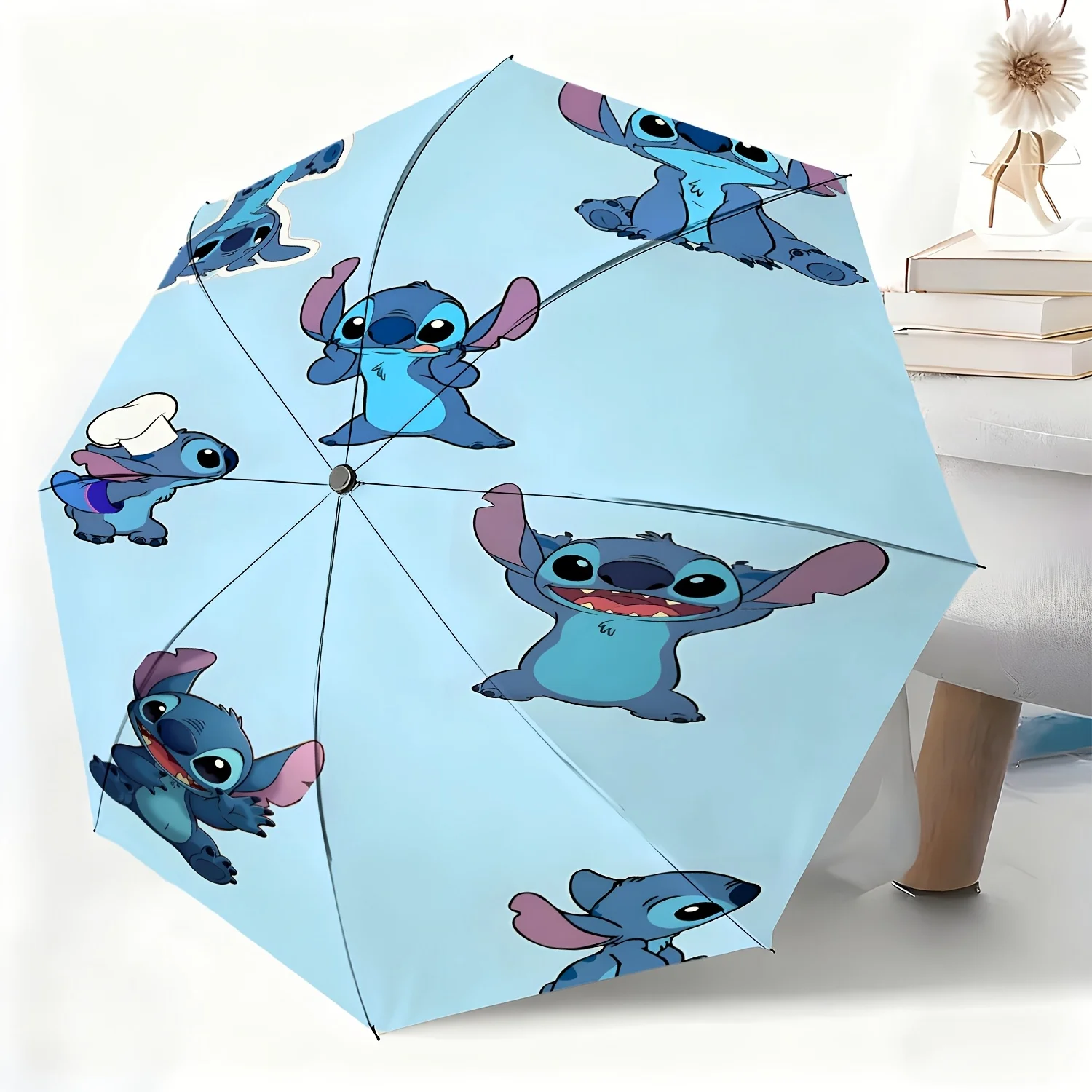 

1pc Umbrella Featuring Stitch Cartoon Character, a Fully Automatic Umbrella Suitable for All Occasions, a Portable Folding Rai