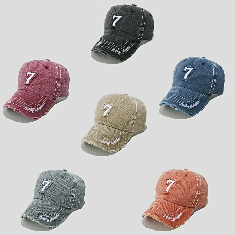 

Number 7 Embroidered Baseball Cap Washed Vintage Style Duckbill Snapback Hat Solid Color Trucker Cap for Men Women