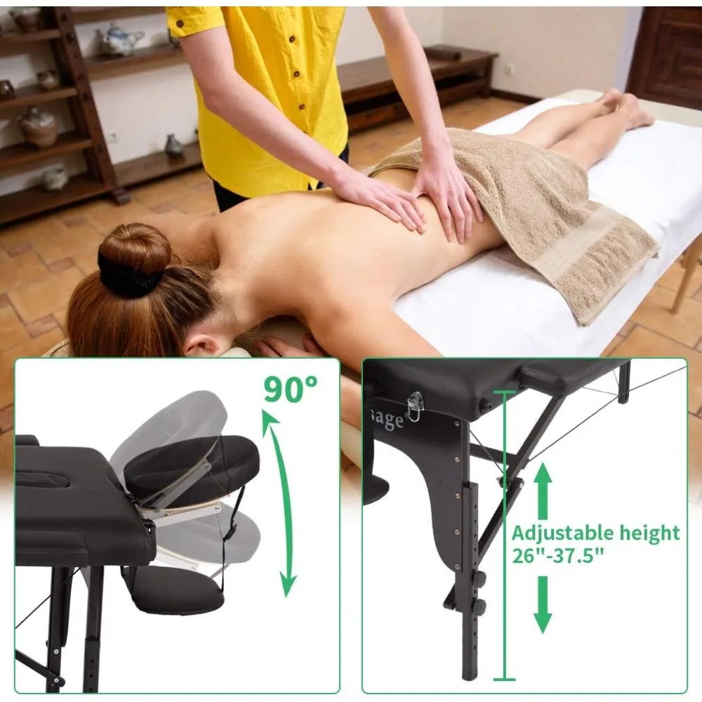 Mesa De Massagem Portátil Cama De Spa, Ajustável, Esponja De Memória, Altura Larga, 4 Polegadas, 77 Polegadas, 30 Polegadas, 2 Damas