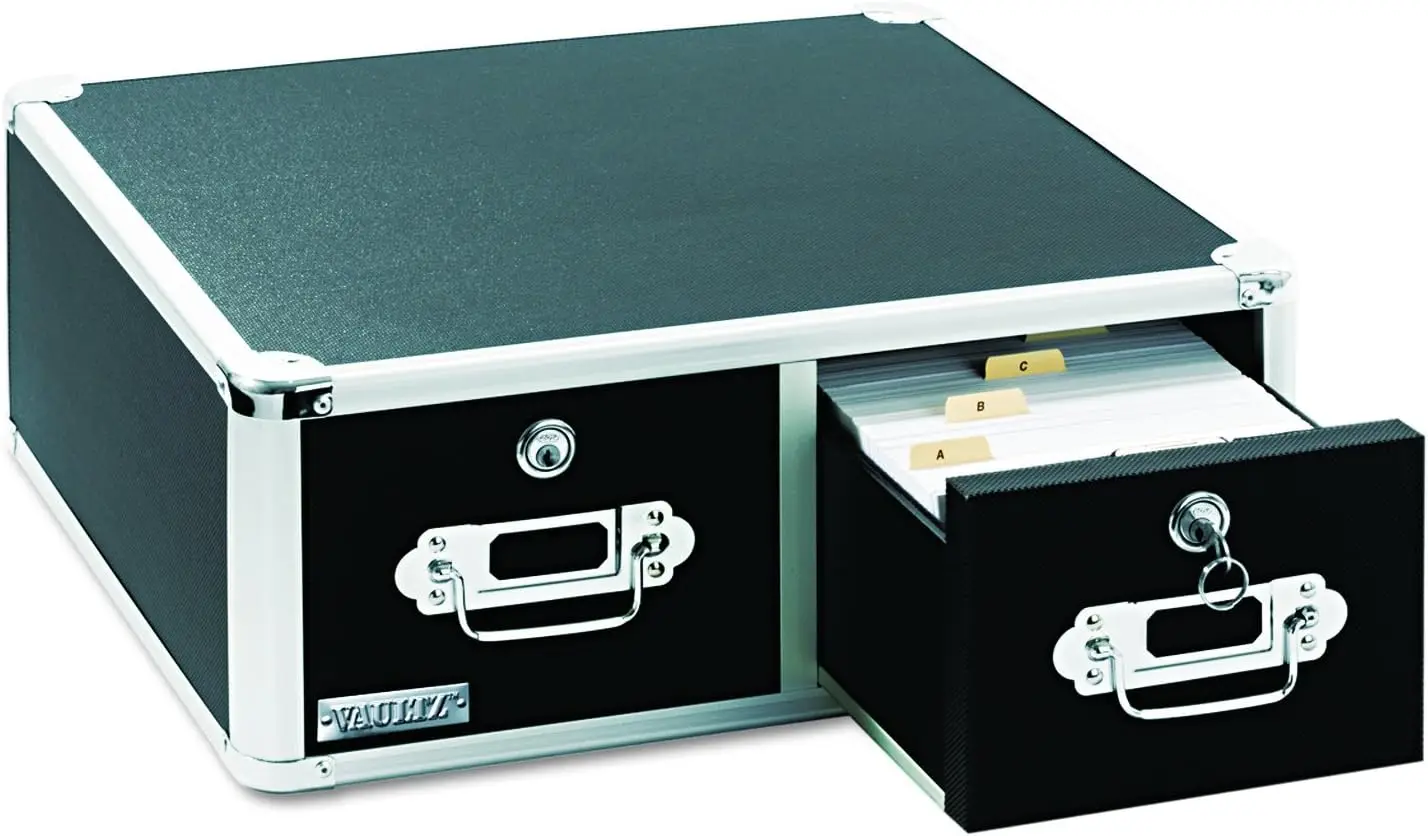 

Double Drawer Locking Index Card Cabinet, Black, Holds 3000 Cards with Secure Key Locks
