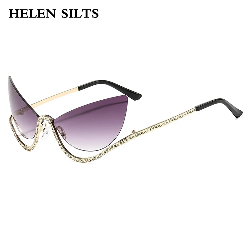 

New Fashion Rimless Sunglasses Women Shades Oversized Clear Ocean Lens Gradient Cat Eye Sun Glasses Female Shades UV400 Eyewear